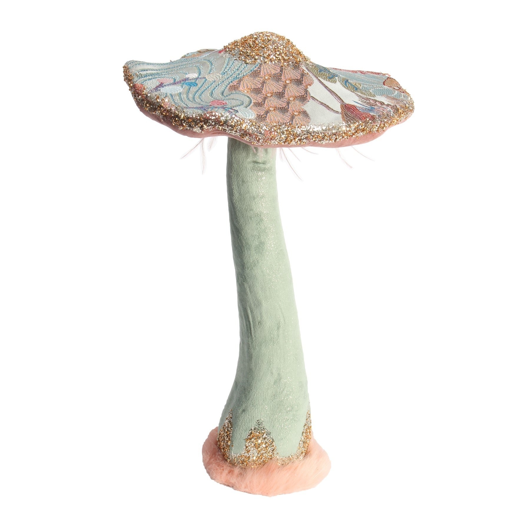 View Sage Green Pink Embroidered Mushroom 25cm information