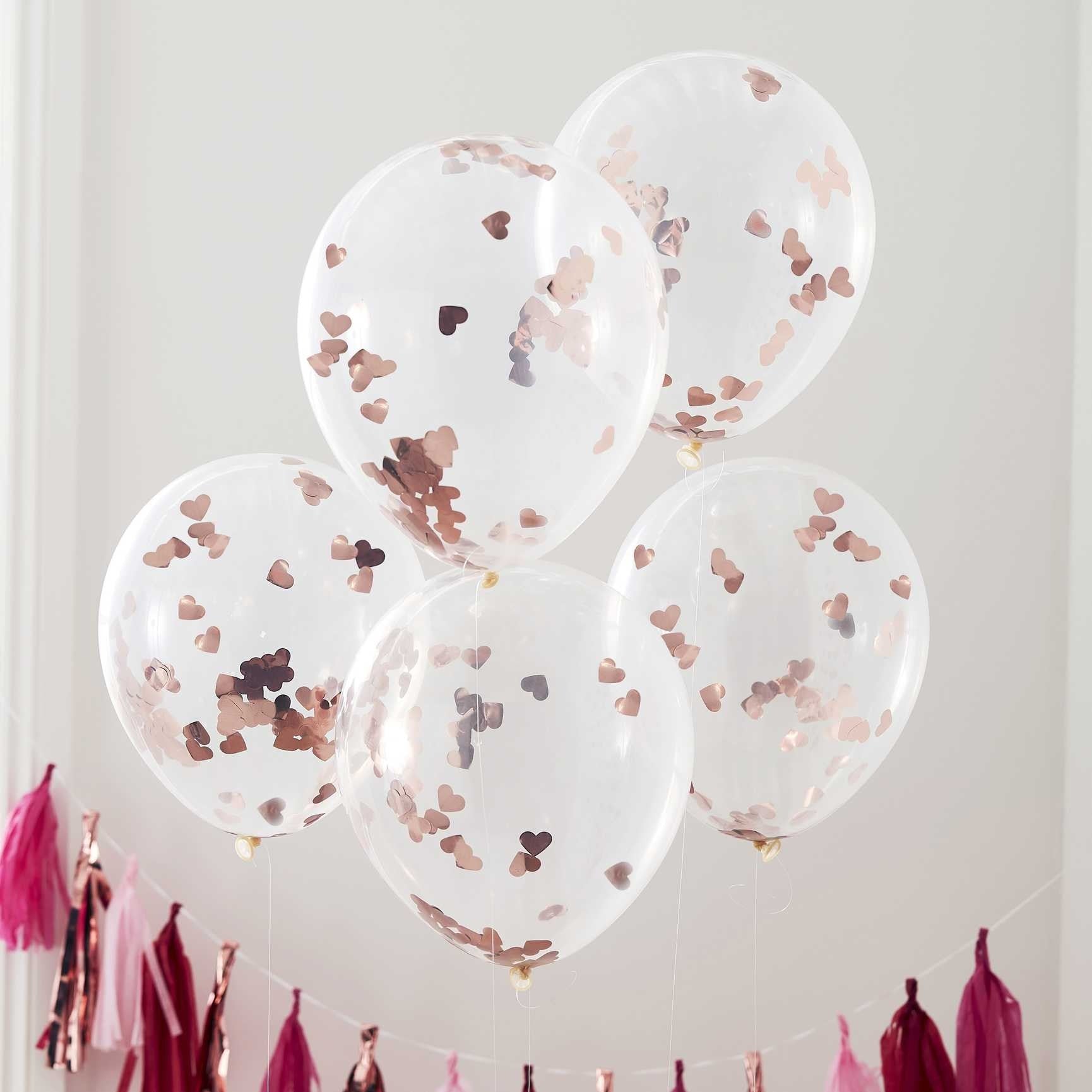 View 12 Inch Rose Gold Confetti Balloon Pack of 5 information