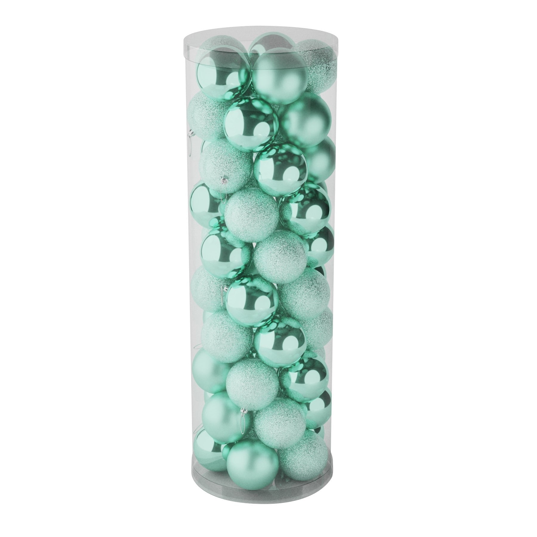 View 50 Mint Green Baubles in Matt Shiny Glitter Finish 10cm information