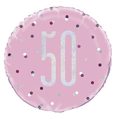 View Pink and Silver Prismatic 50th Birthday Foil Balloon 18 Inch information