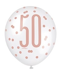 View Assorted Rose Gold and White All Over Print 50th Latex Balloon information