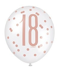 View Assorted Rose Gold and White All Over Print 18th Latex Balloon information