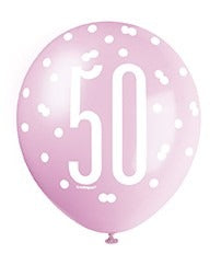 View Assorted All Over Print Pink and Silver 50th Latex Balloon information