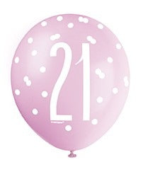 View Assorted All Over Print Pink and Silver 21st Latex Balloon information