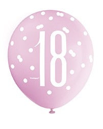 View Assorted All Over Print Pink and Silver 18th Latex Balloon information