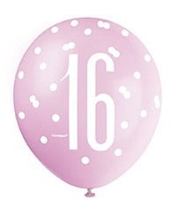 View Assorted All Over Print Pink and Silver 16th Latex Balloon information