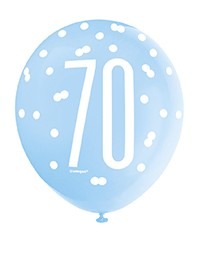 View Assorted All Over Print Blue and Silver 70th Latex Balloon information