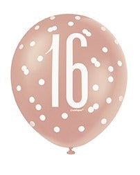 View Assorted Rose Gold and White All Over Print 16th Latex Balloon information