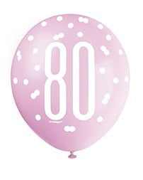 View Assorted All Over Print Pink and Silver 80th Latex Balloon information