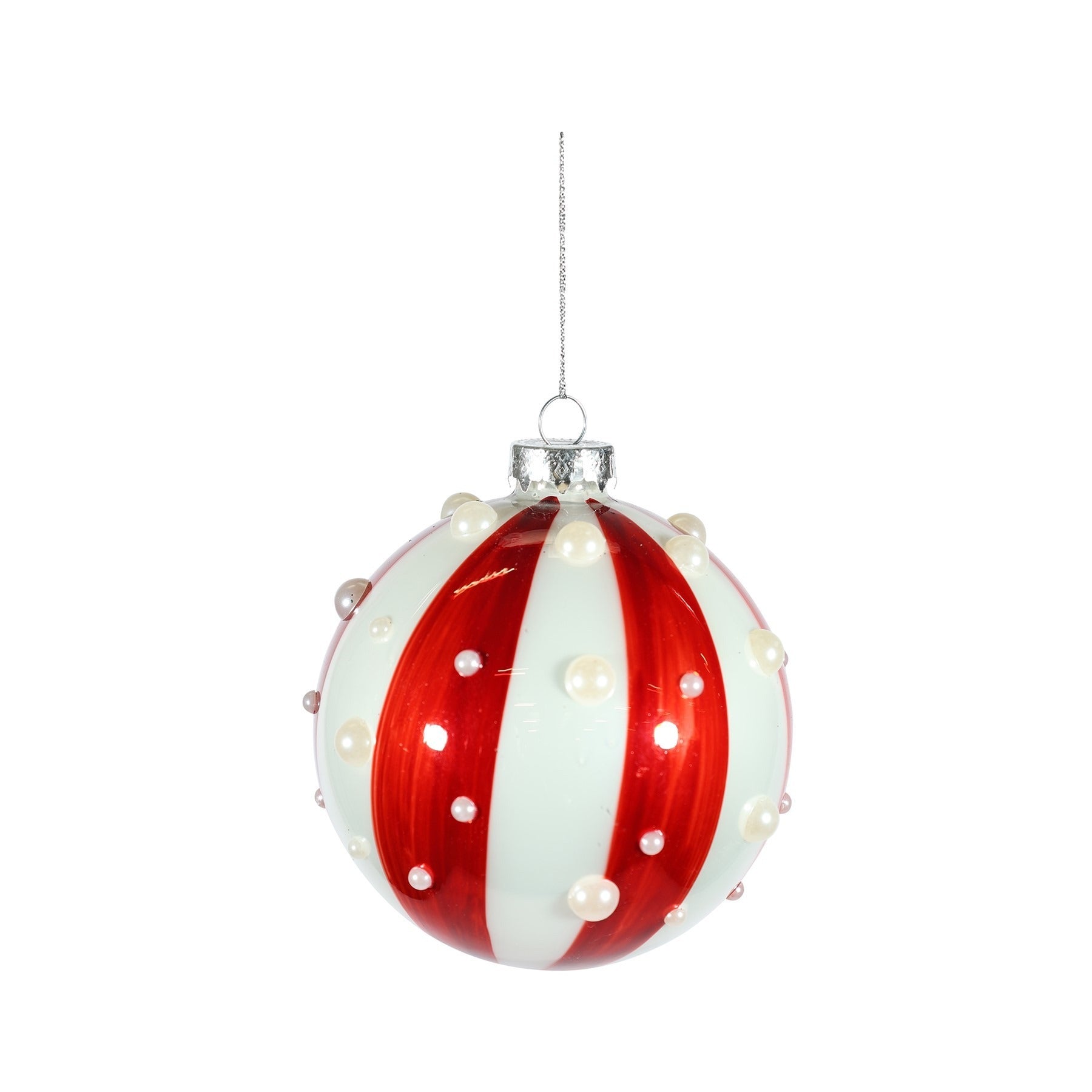 View Candyland Glass Bauble Striped with Pearl Glass 10cm information