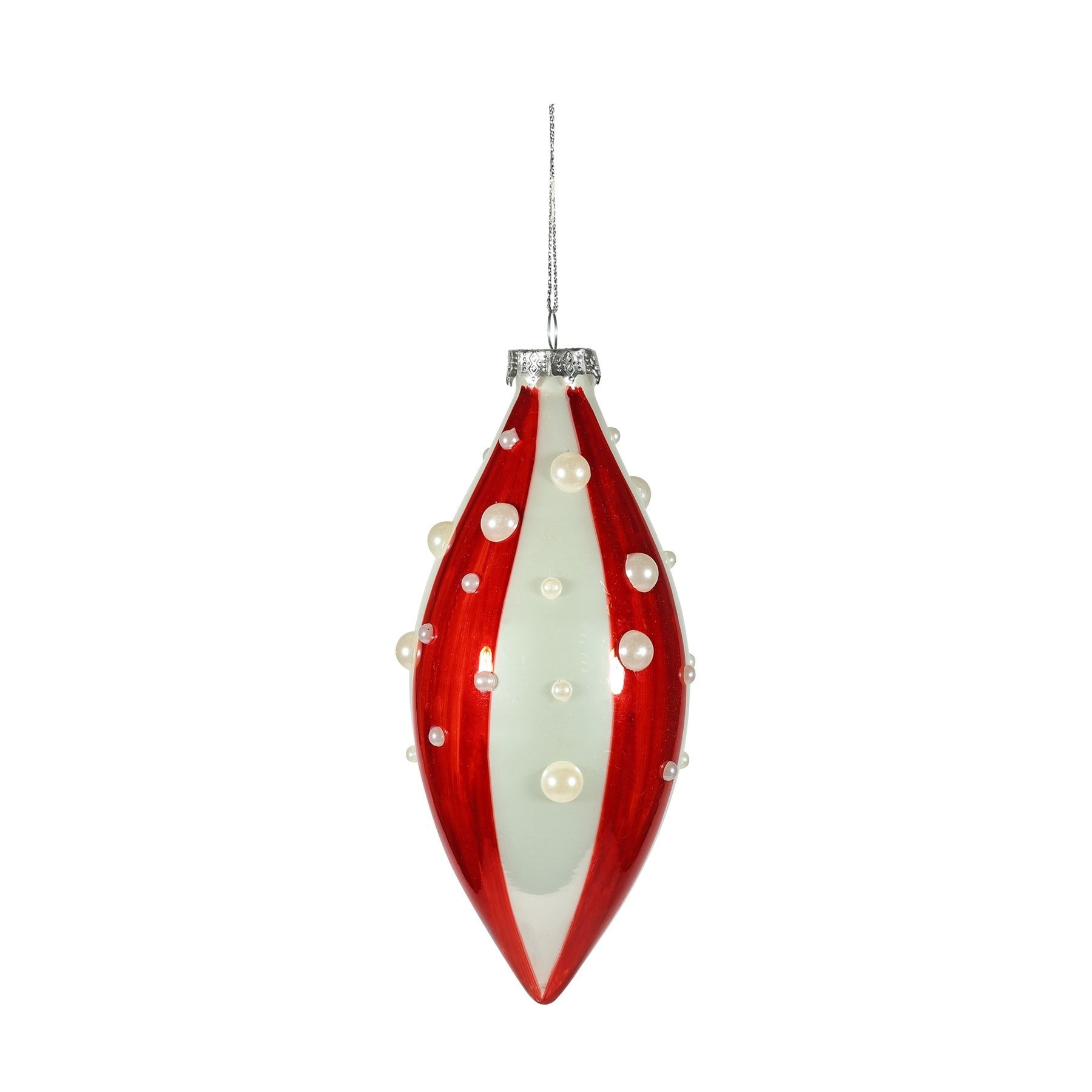 View Candyland Teardrop Glass Bauble 16cm RedWhite information