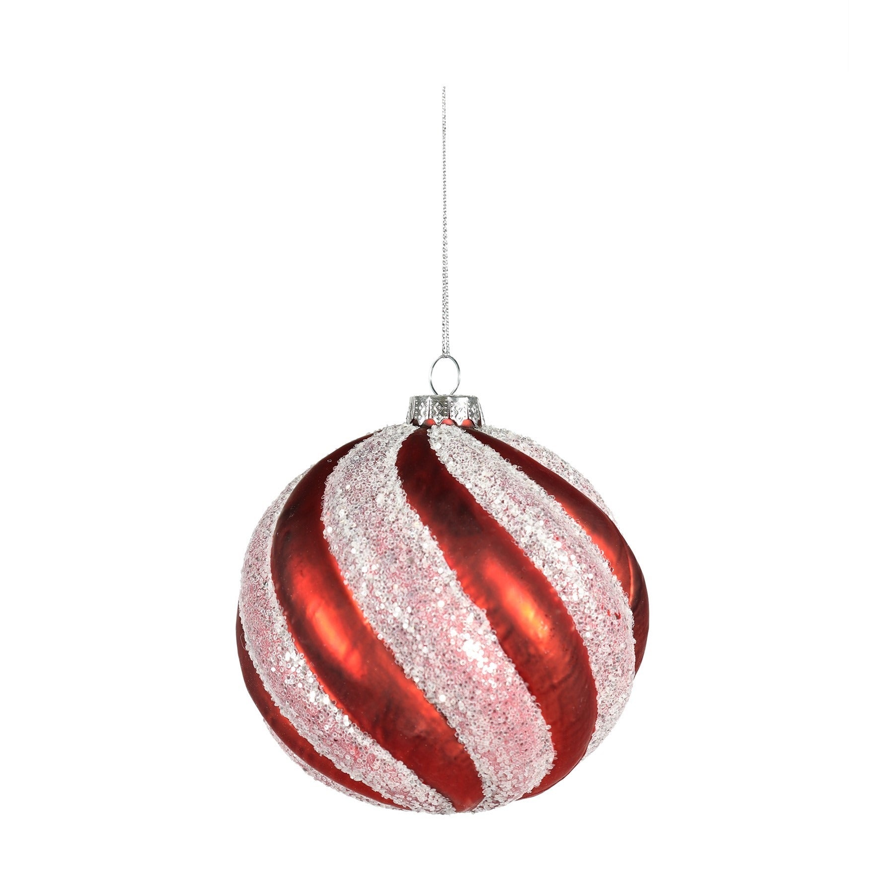 View Red and White Glass Bauble with Swirl Pattern Dia10cm information