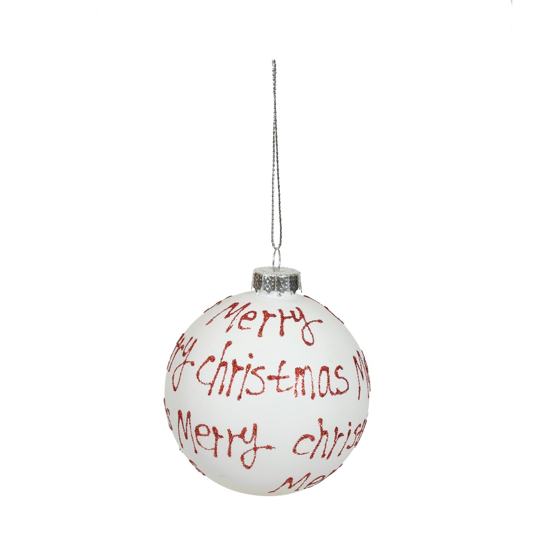 View Bauble Red Merry Christmas White Glass Dia8cm information