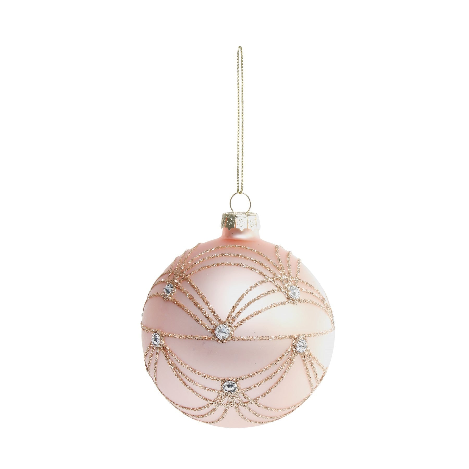 View Pink Gold Glitter Swirl Glass Bauble 8cm information