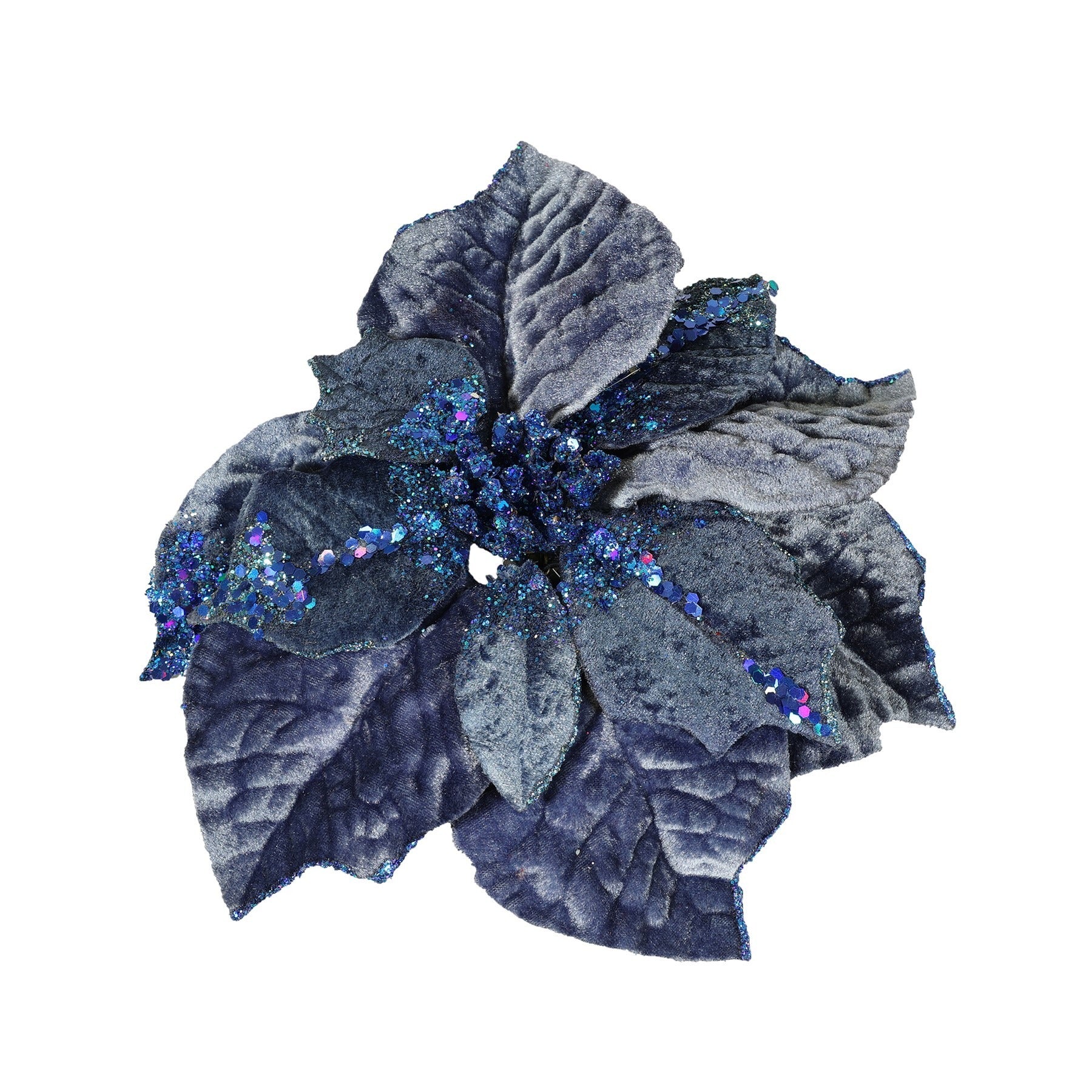 View Cobalt Velvet Poinsettia with Clip Dia25cm information