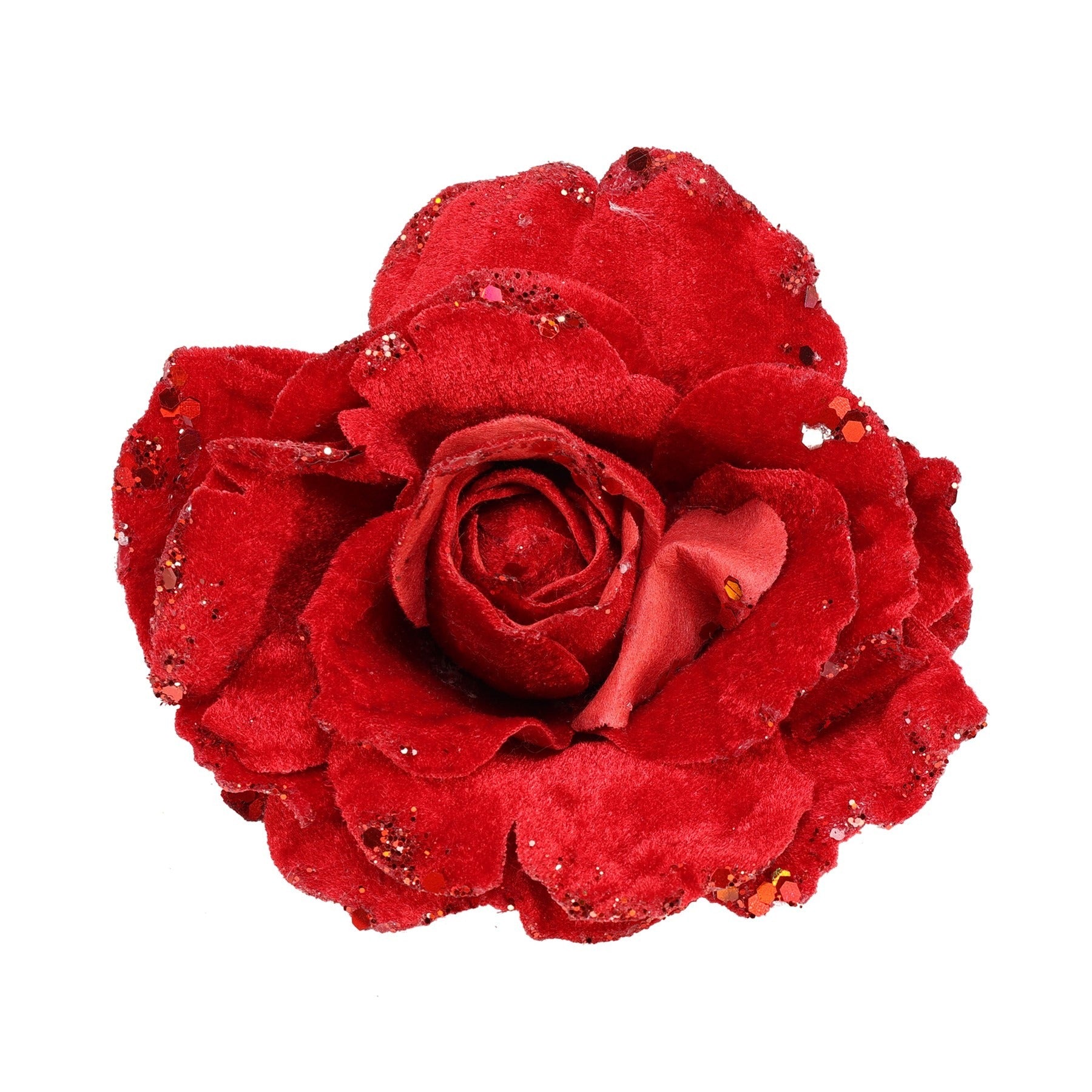 View Red Velvet Rose with Glitter Edges and Clip Dia15cm information