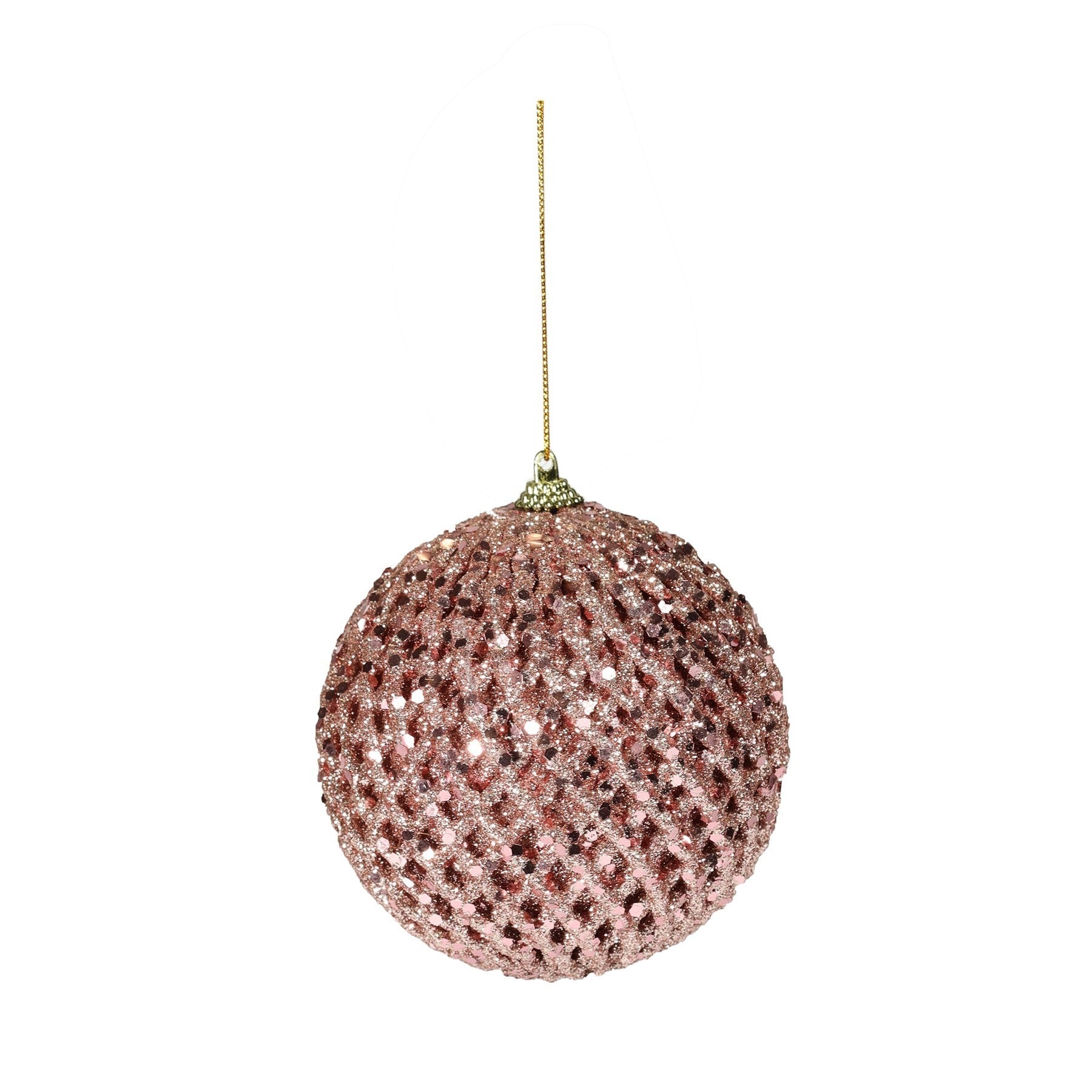 View Pretty in Pink Rose Gold Glitter Bauble Dia10cm information