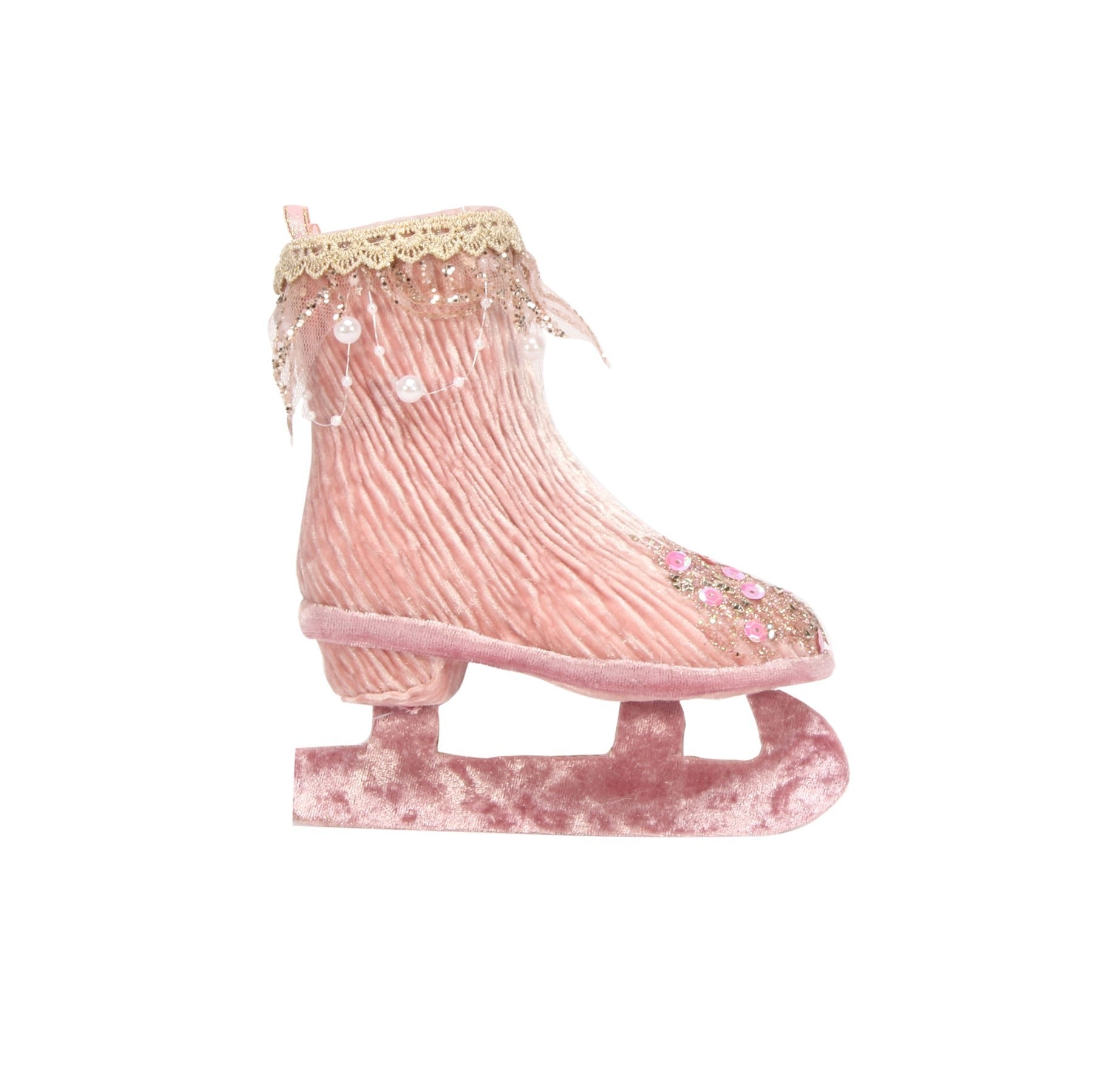 View Ice Skate Hanging Pink Velvet Decoration 16cm information