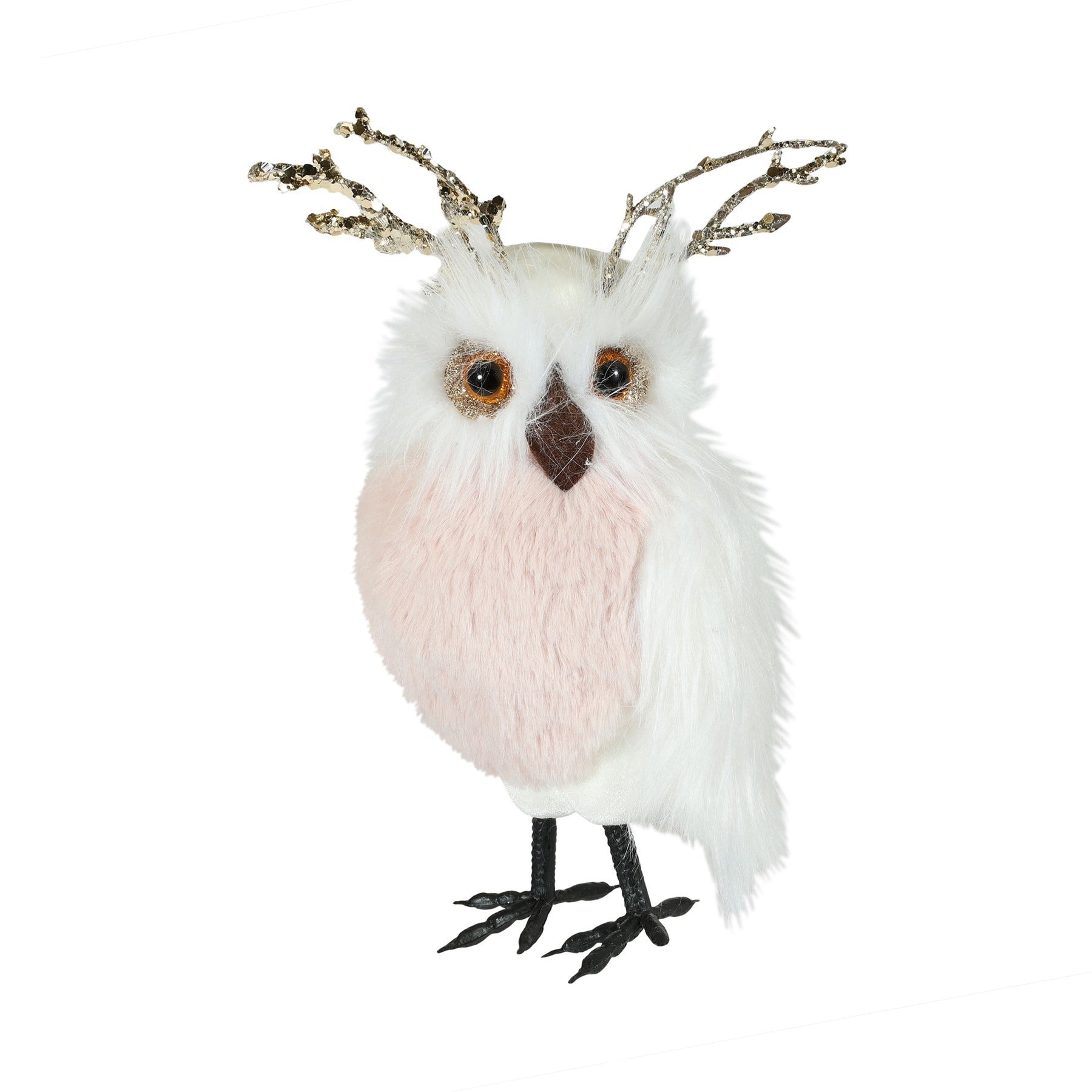 View Velvet White Owl With Pink Fur H18cm information