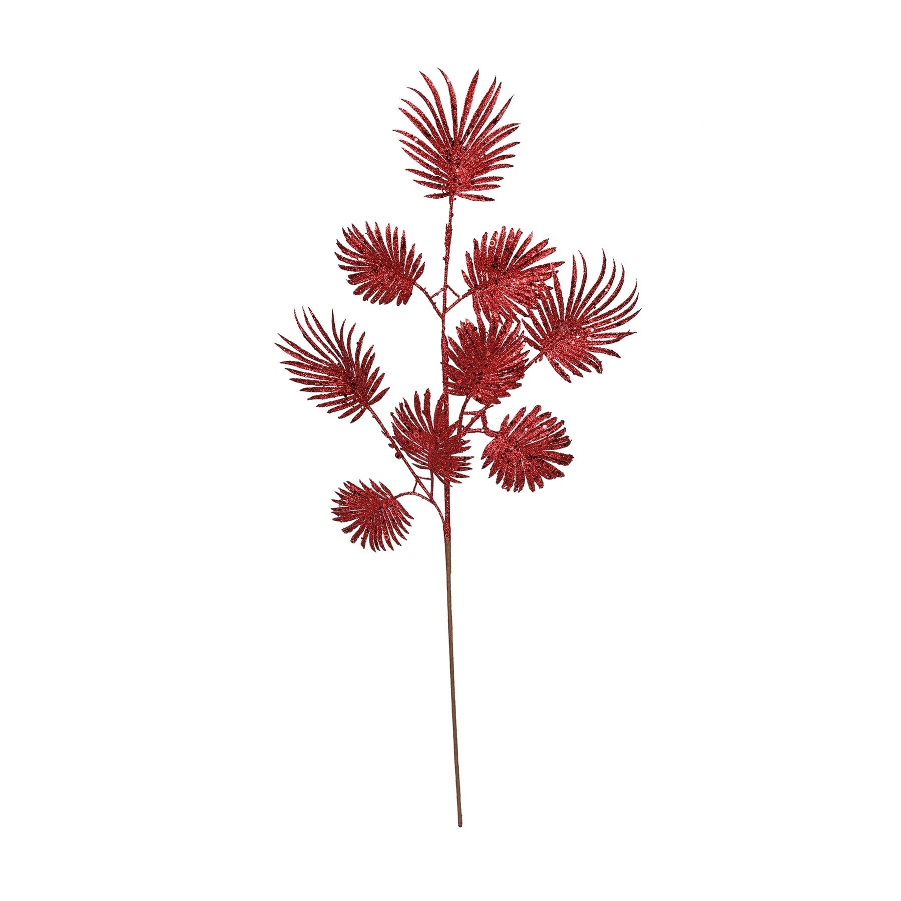 View Red Glitter Feather Leaf Stem H75cm information