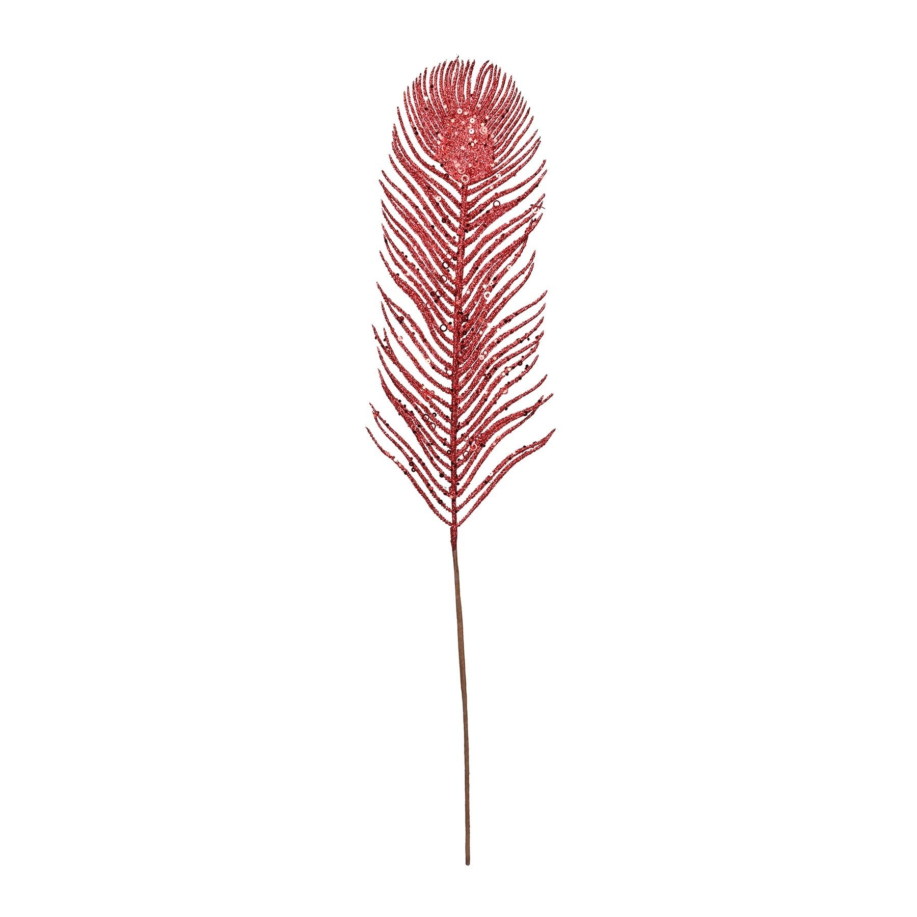 View Red Glitter Feather Stem H67cm information
