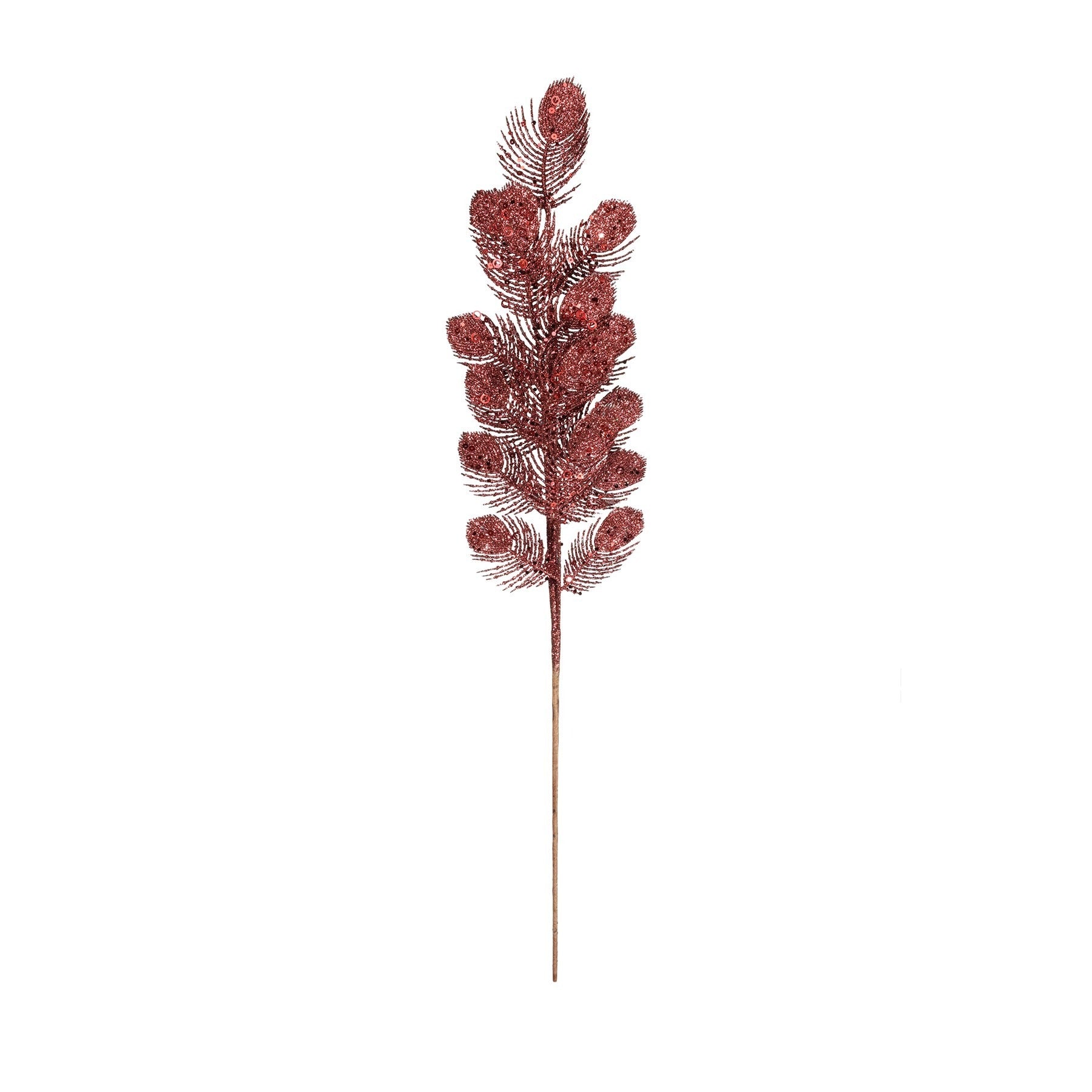 View Burgundy Glitter Feather Spray H70cm information