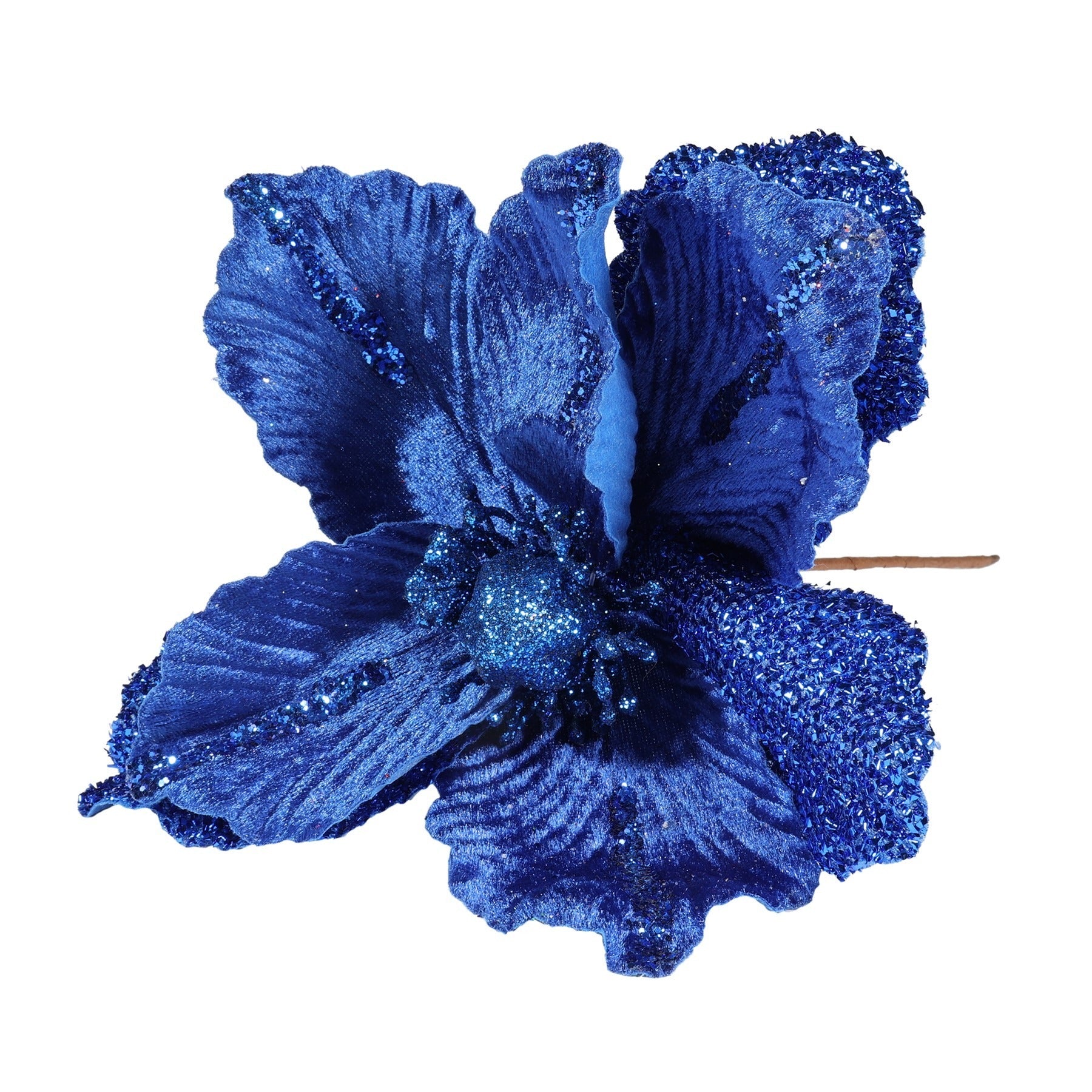 View Royal Blue Velvet Magnolia with Glitter Leaf Dia26cm information