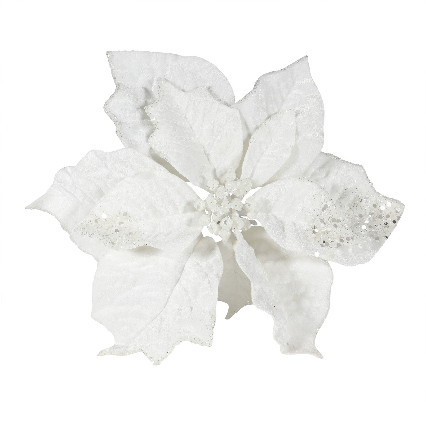 View White Velvet Poinsettia Flower with Clip Dia25cm information