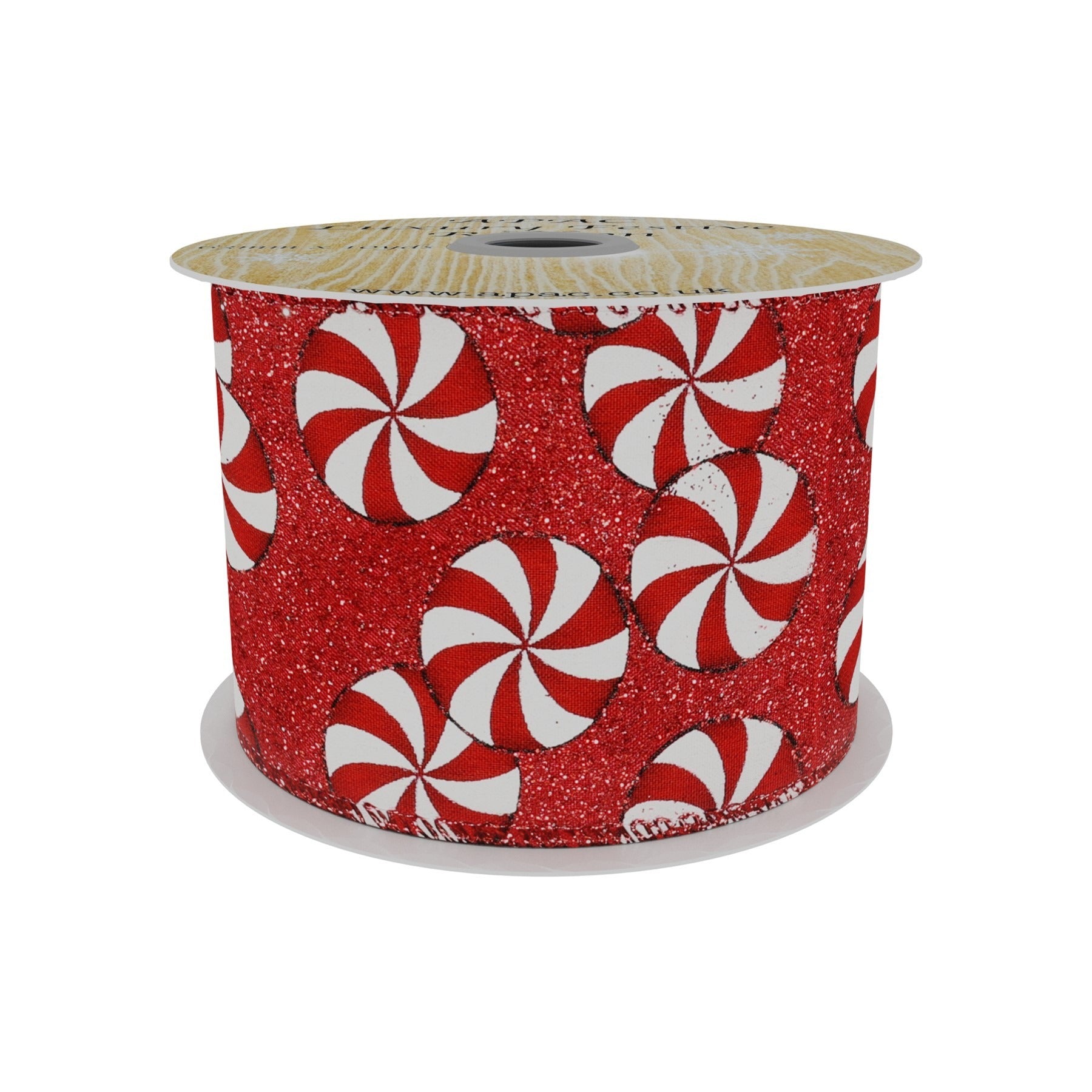 View Red Colour Ribbon with Candy Circle Print 63mm x 9m information