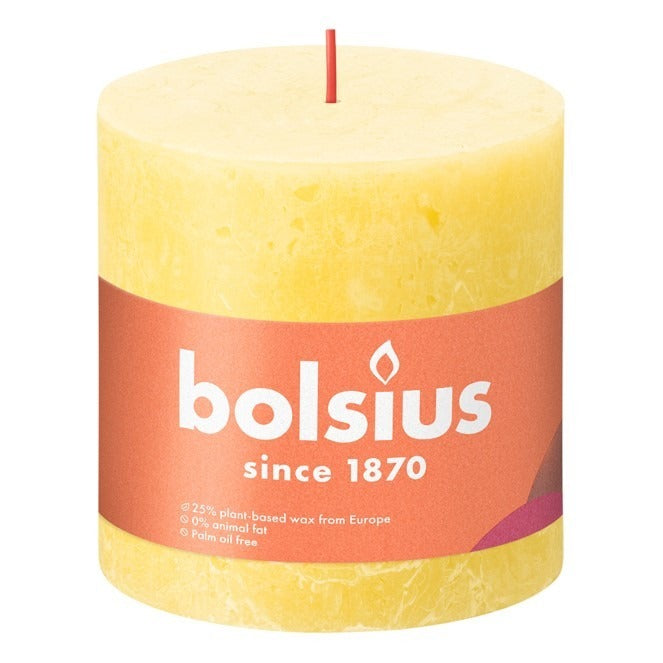 View Sunny Yellow Bolsius Rustic Shine Pillar Candle 100 x 100mm information