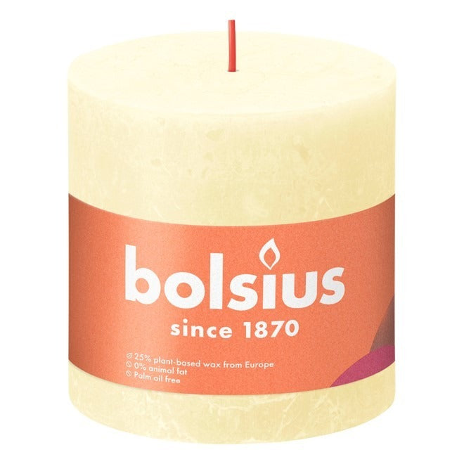 View Butter Yellow Bolsius Rustic Shine Pillar Candle 100 x 100mm information