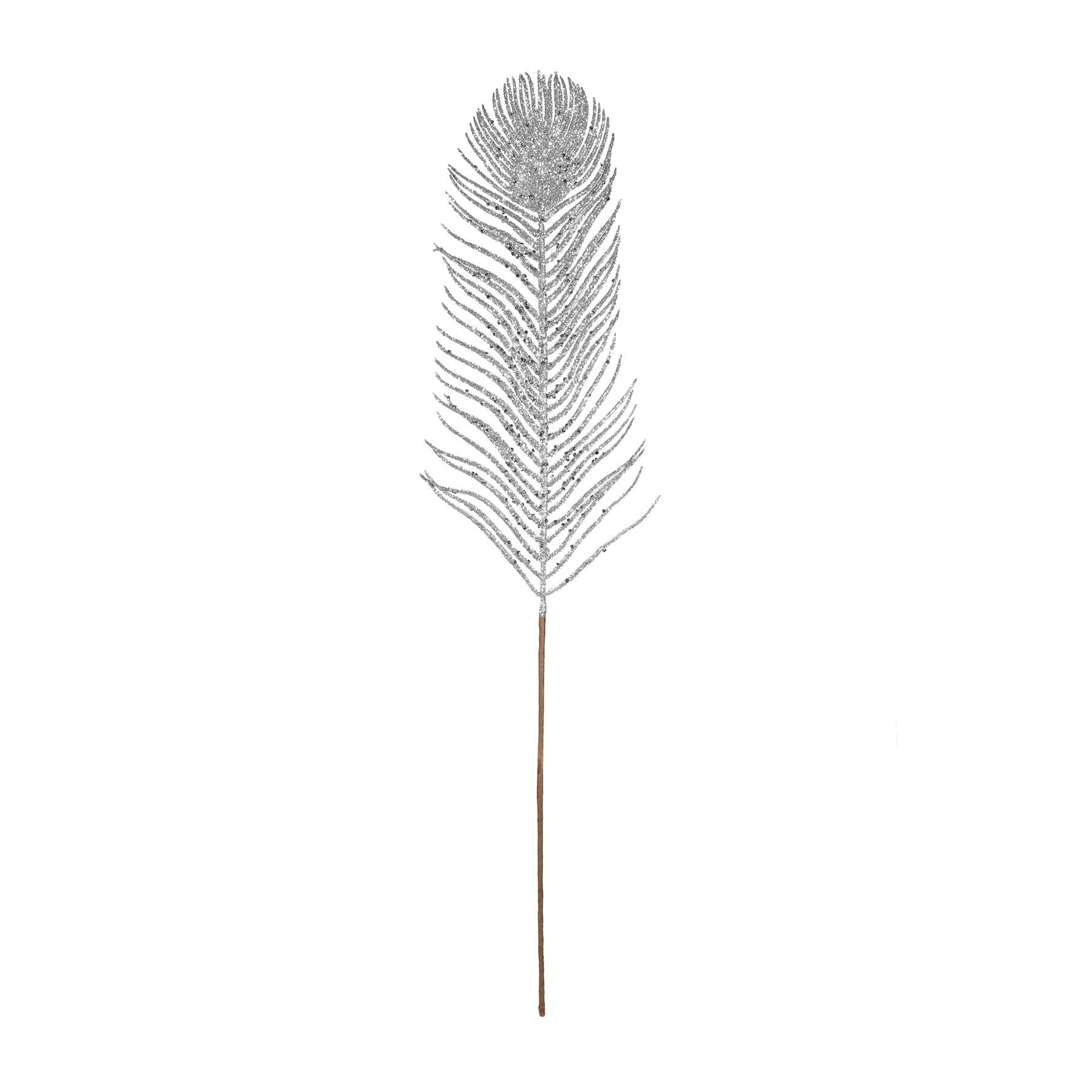 View Silver Glitter Feather Stem H67cm information
