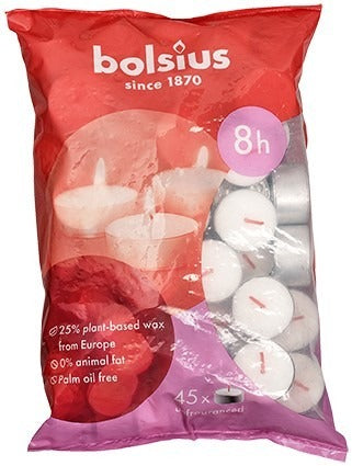 View Bolsius Sustainable 8 Hour Tealights Bag of 45 information