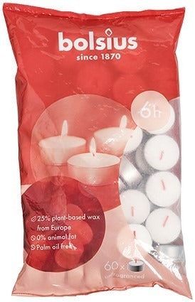 View Bolsius Sustainable 6 Hour Tealights Bag of 60 information