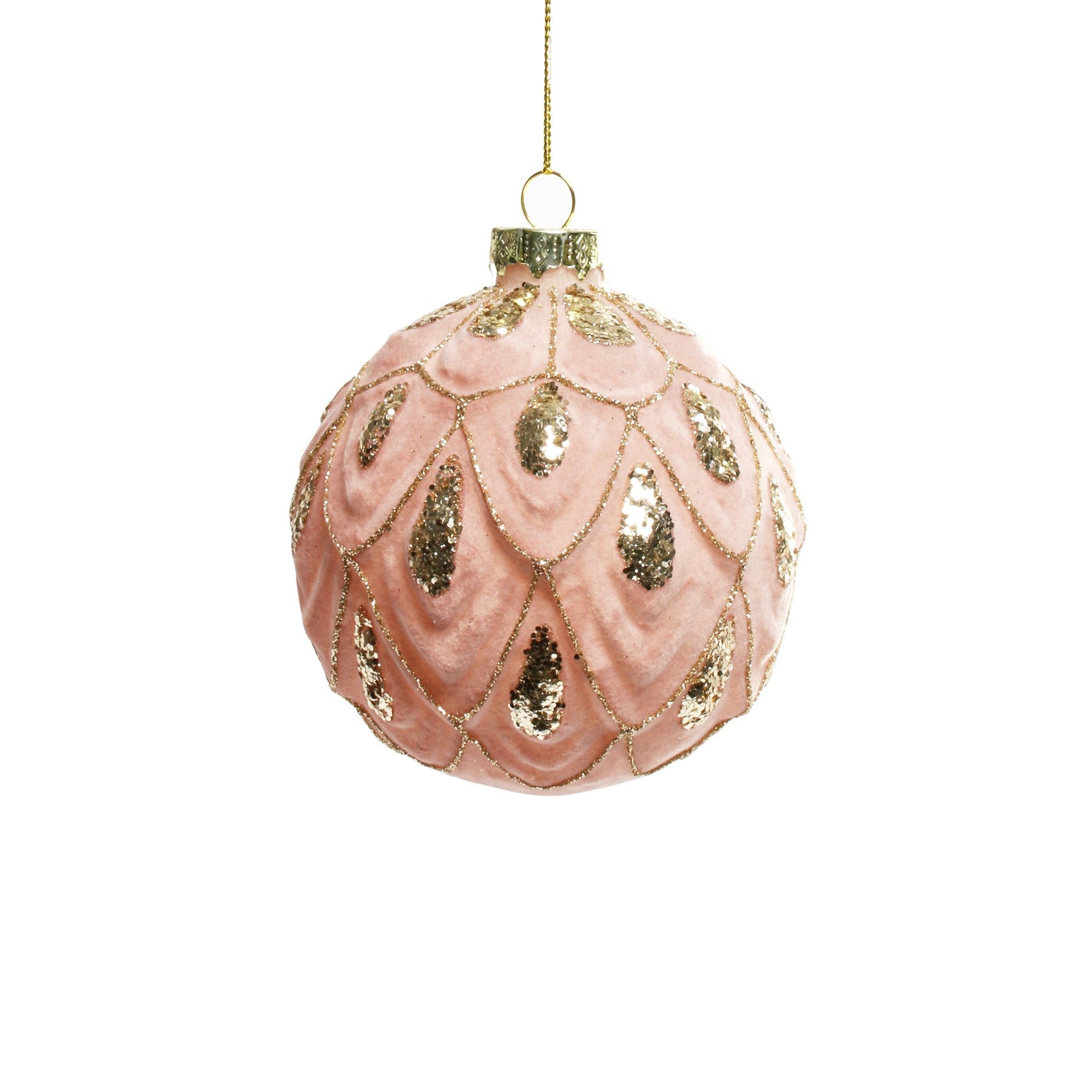 View Pink Ruffled Glass Bauble with Gold Droplets Dia10cm information