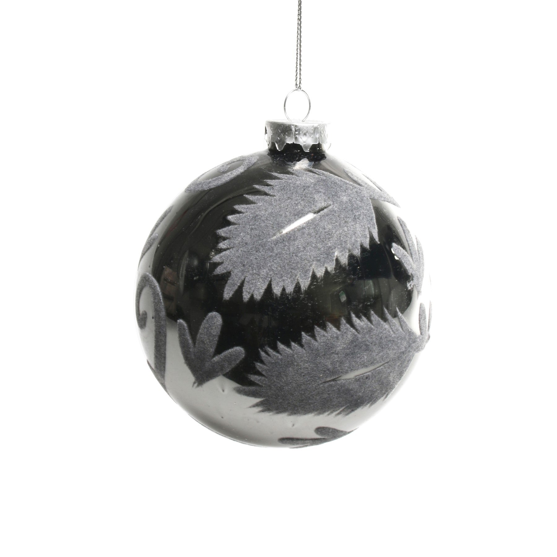 View Glass Grey Bauble with Velvet Pattern 10cm information