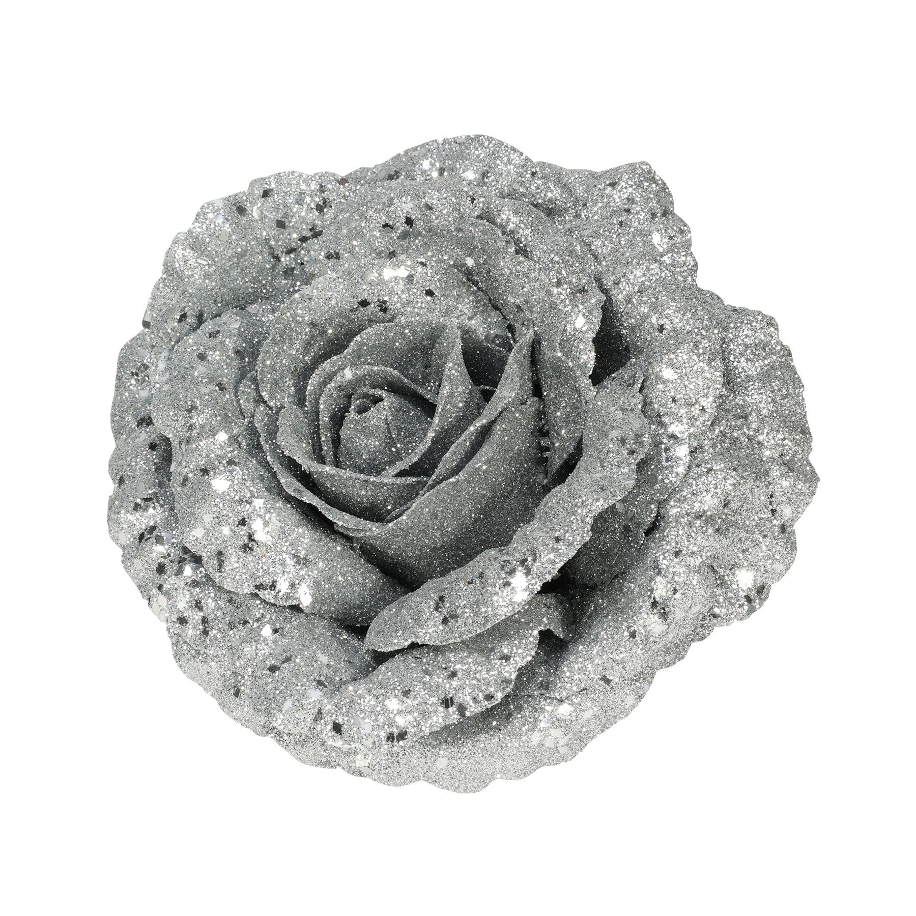 View Silver Glitter Rose with Clip Dia18cm information