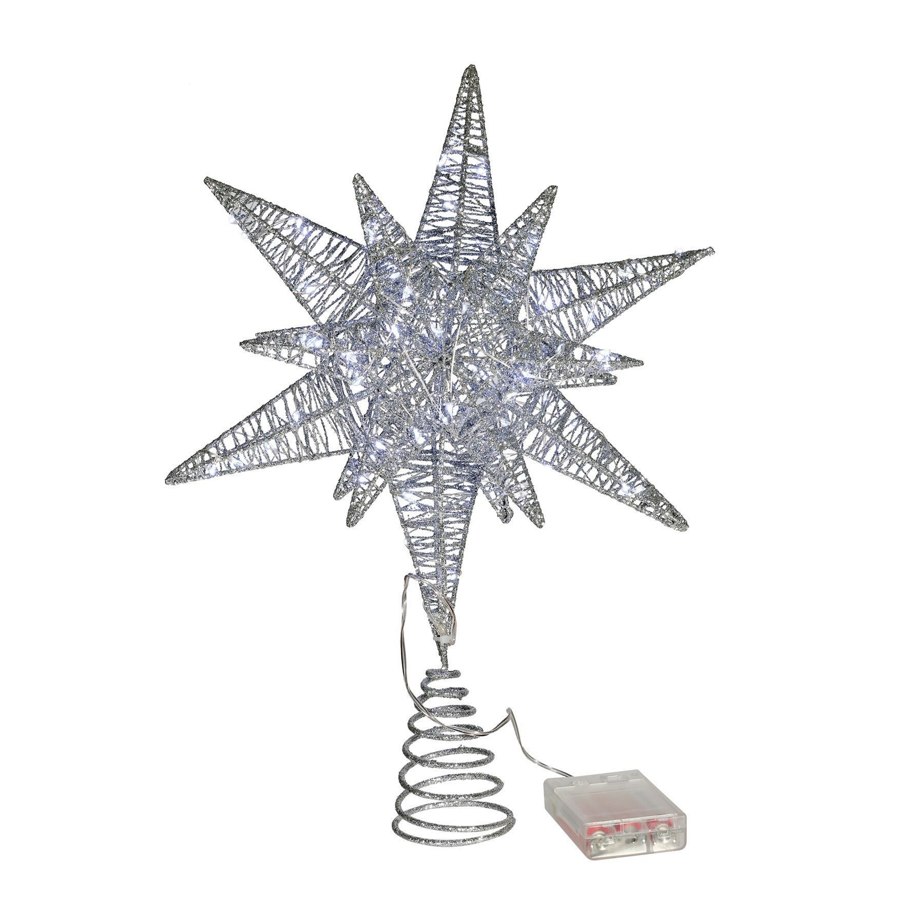 View Silver Light Up Star Tree Topper 39cm information