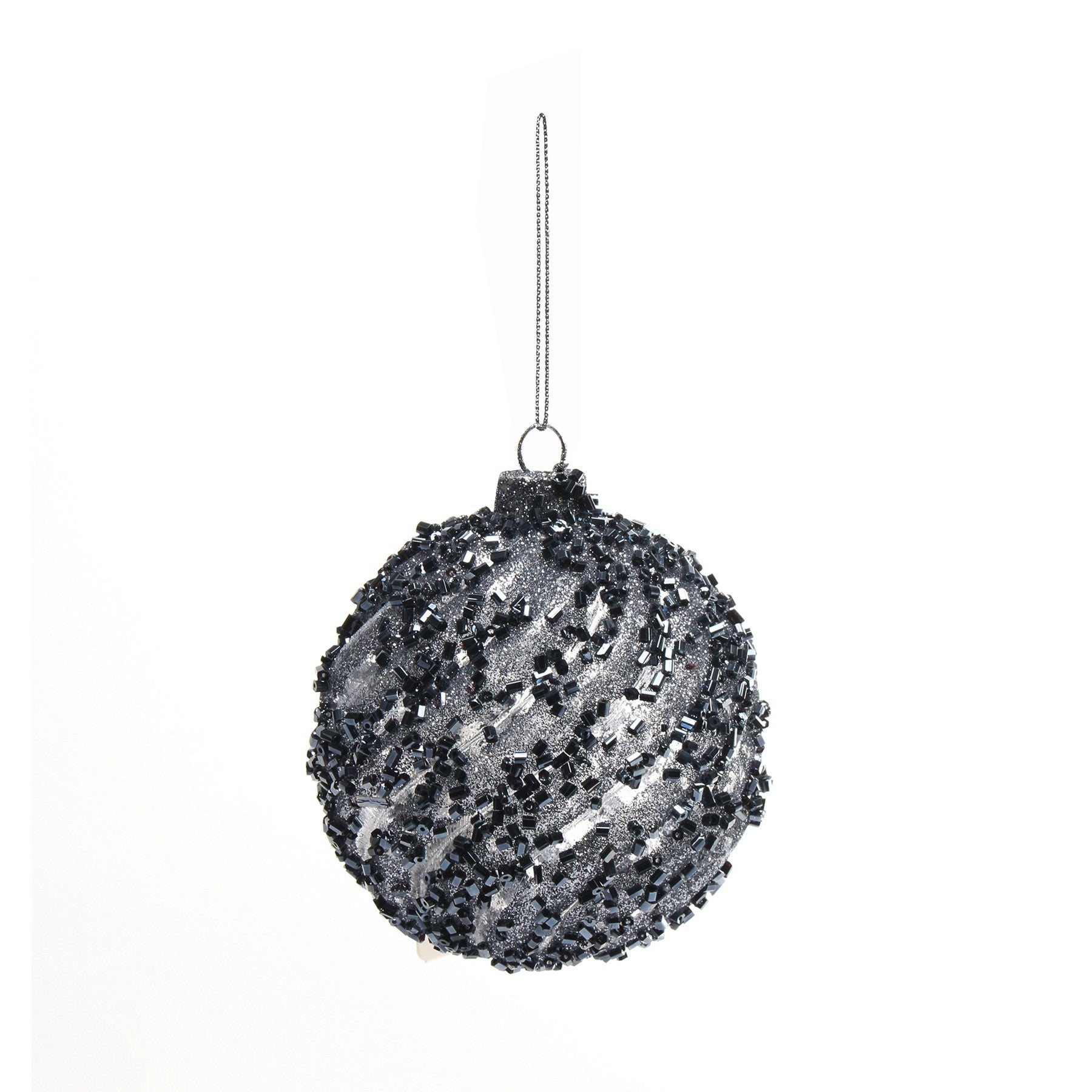 View Midnight Blue Sequin Glass Bauble 80mm information