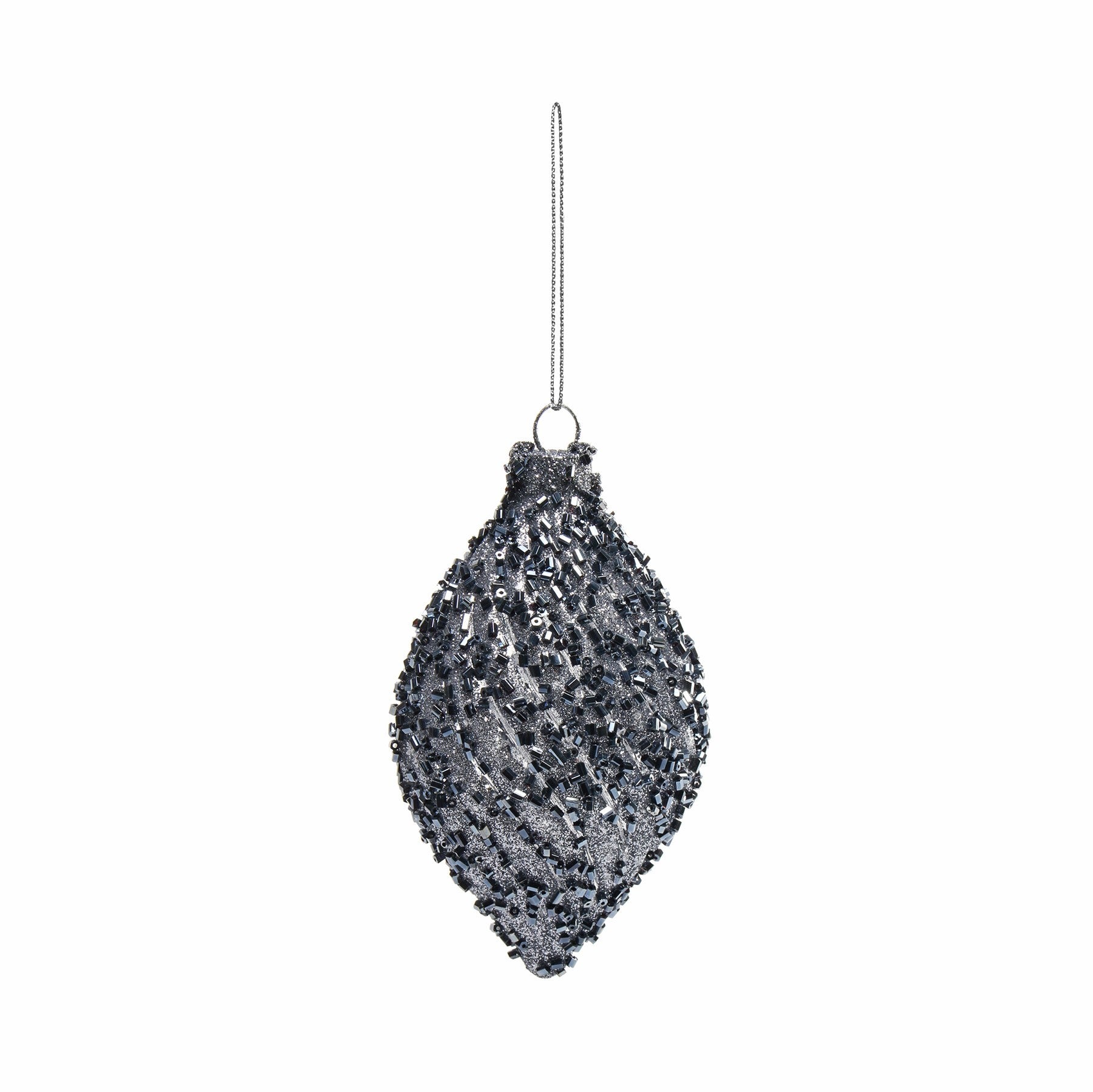 View Midnight Blue Sequin Teardrop Glass Bauble 120mm information