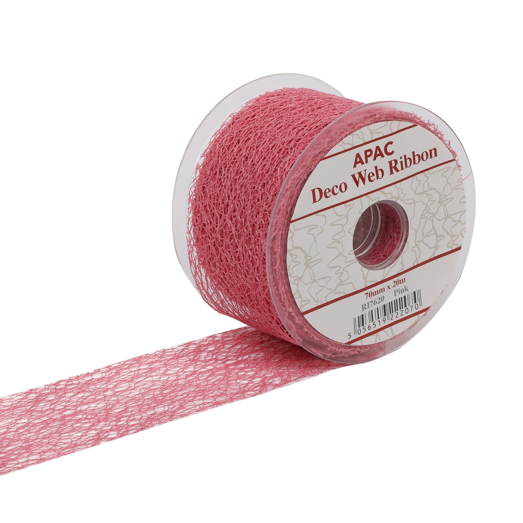 View Pink Deco Web Ribbon 70mm x 20m information