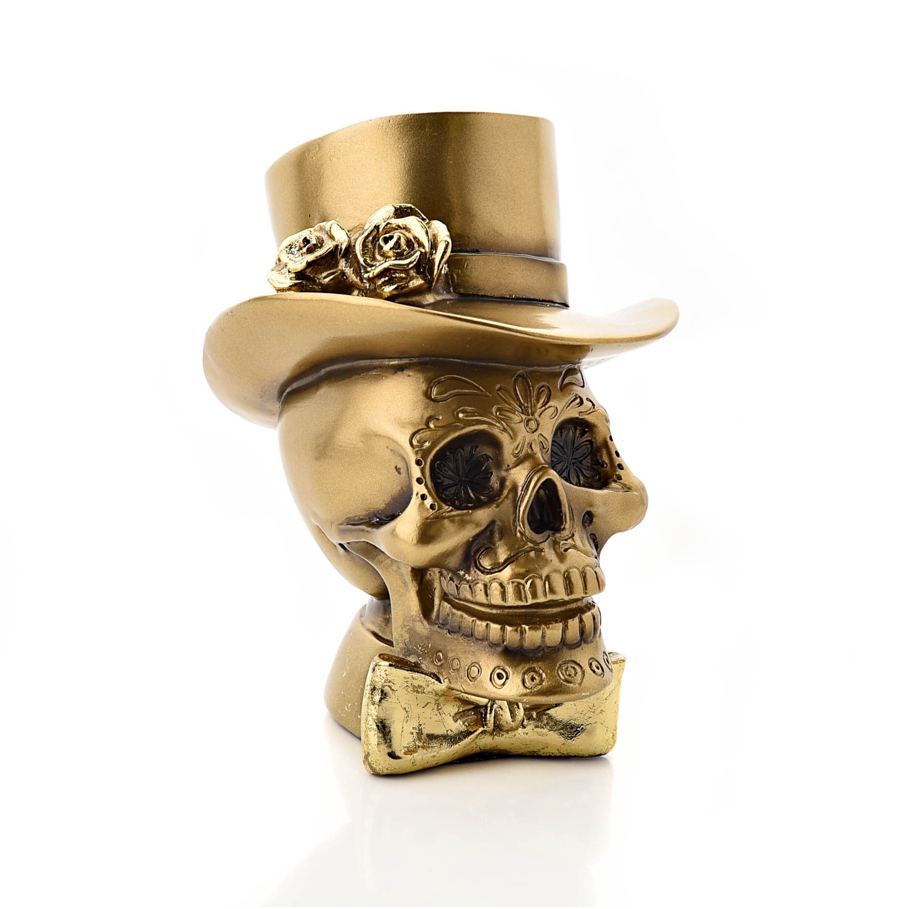 View Gold Skull with Top Hat Resin Figurine information