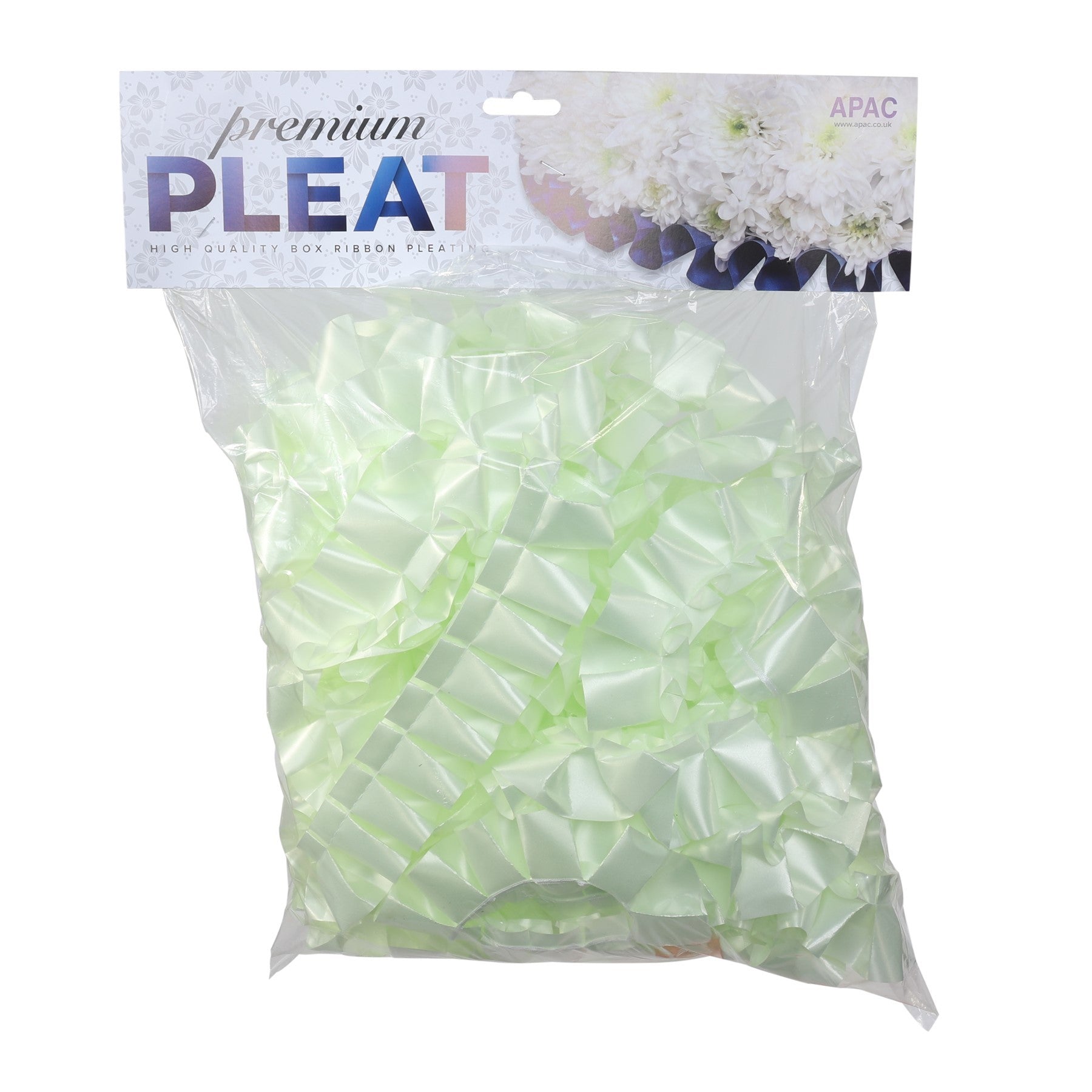 View Premium Mint Green Pleat Ribbon 50mm x 10m information
