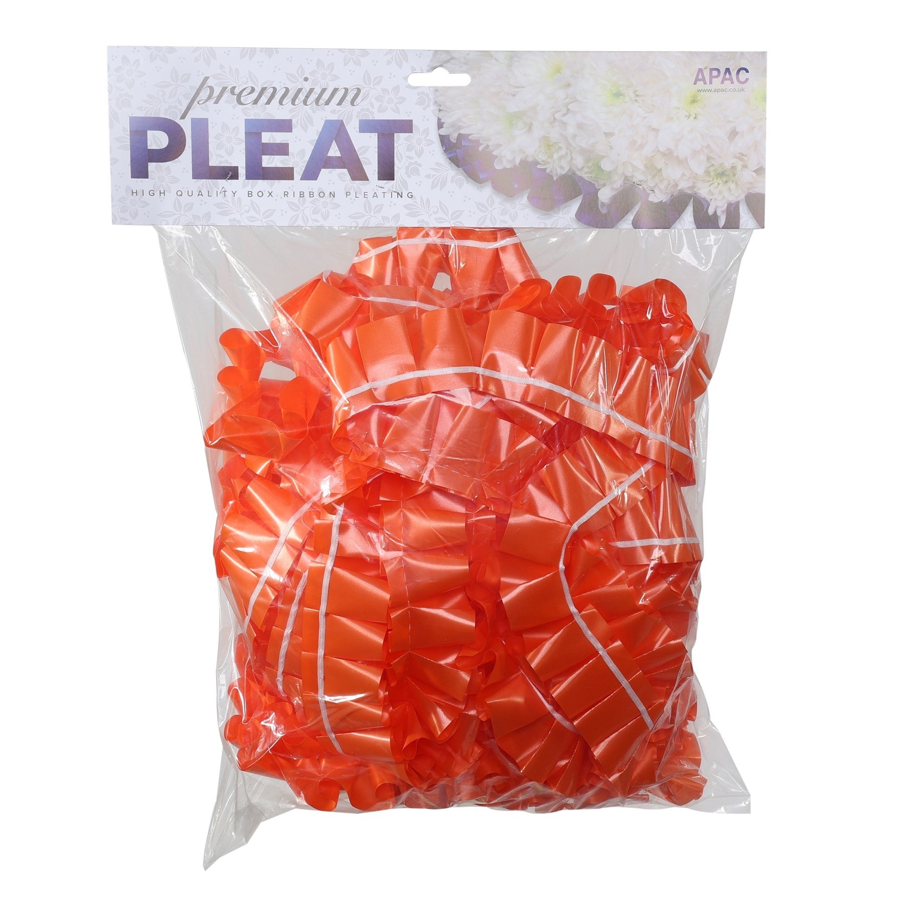 View Premium Orange Pleat Ribbon 50mm x 10m information