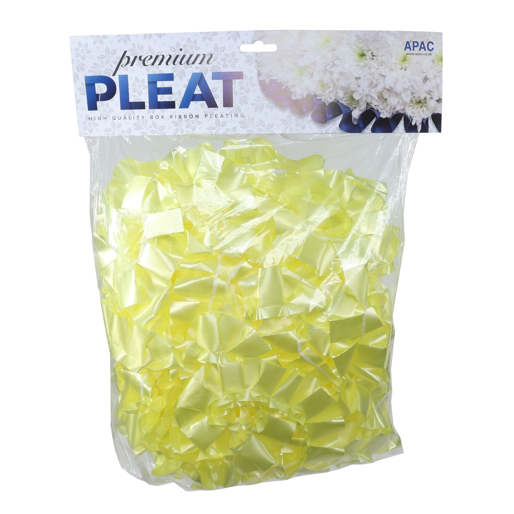 View Premium Light Yellow Pleat Ribbon 50mm x 10m information