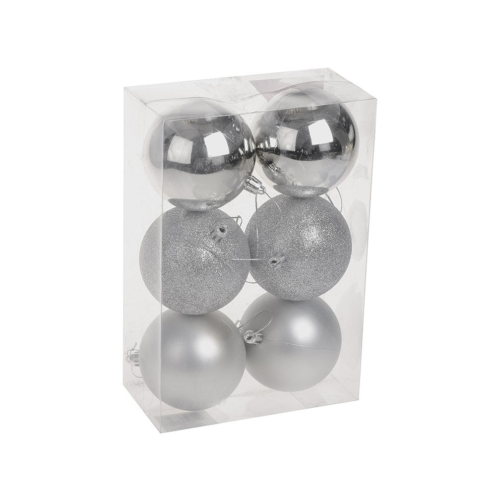 View Silver Shatterproof Baubles 8cm 6 pieces information