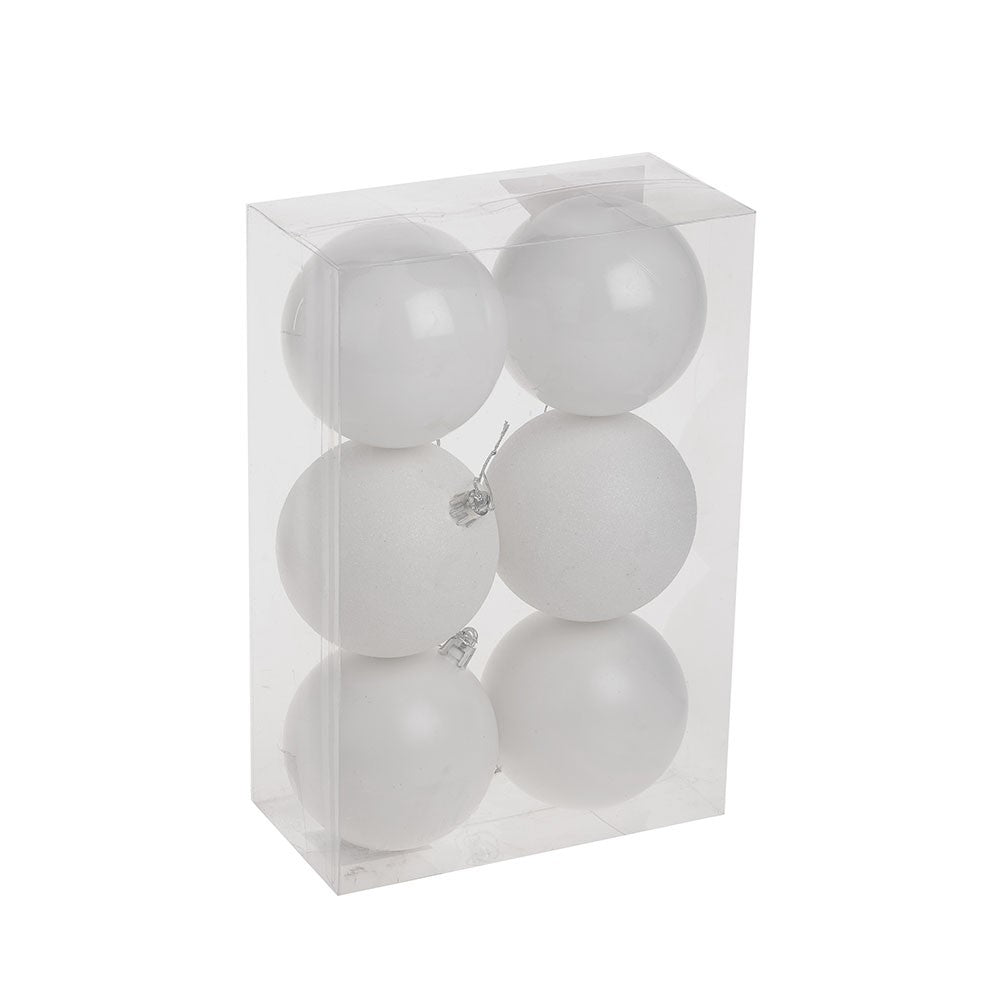 View White Shatterproof Baubles 8cm 6 pieces information