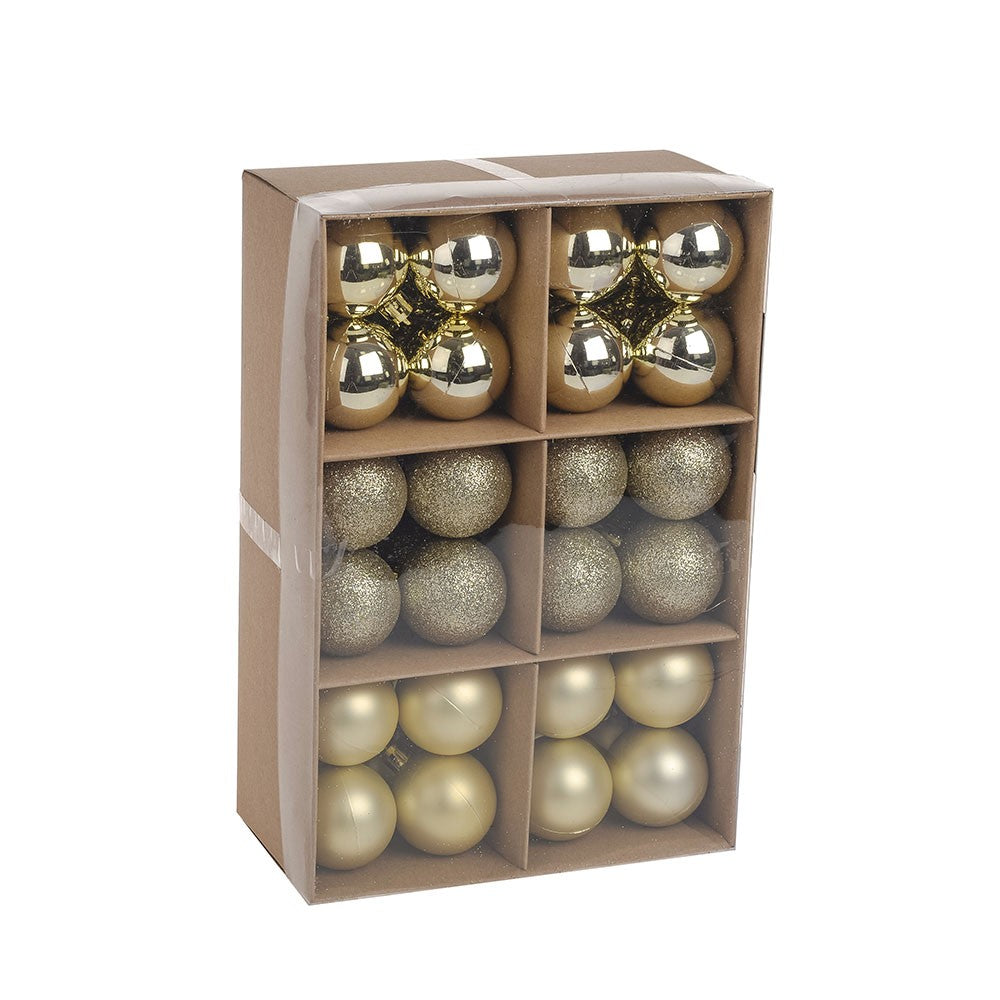 View Champagne Baubles Assorted Pack 4cm 48 pieces information