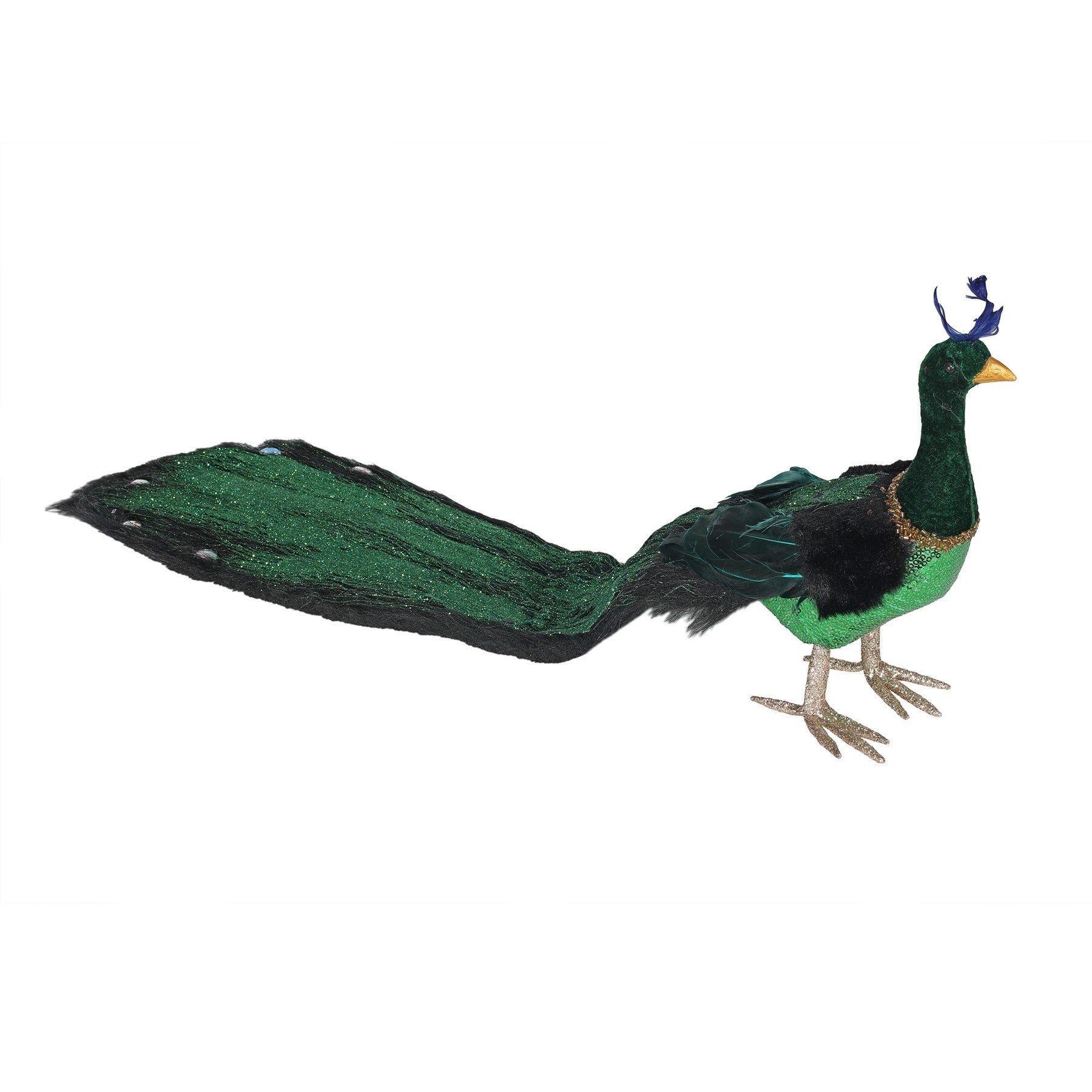 View Green Long Tail Peacock with Faux Fur 66cm information