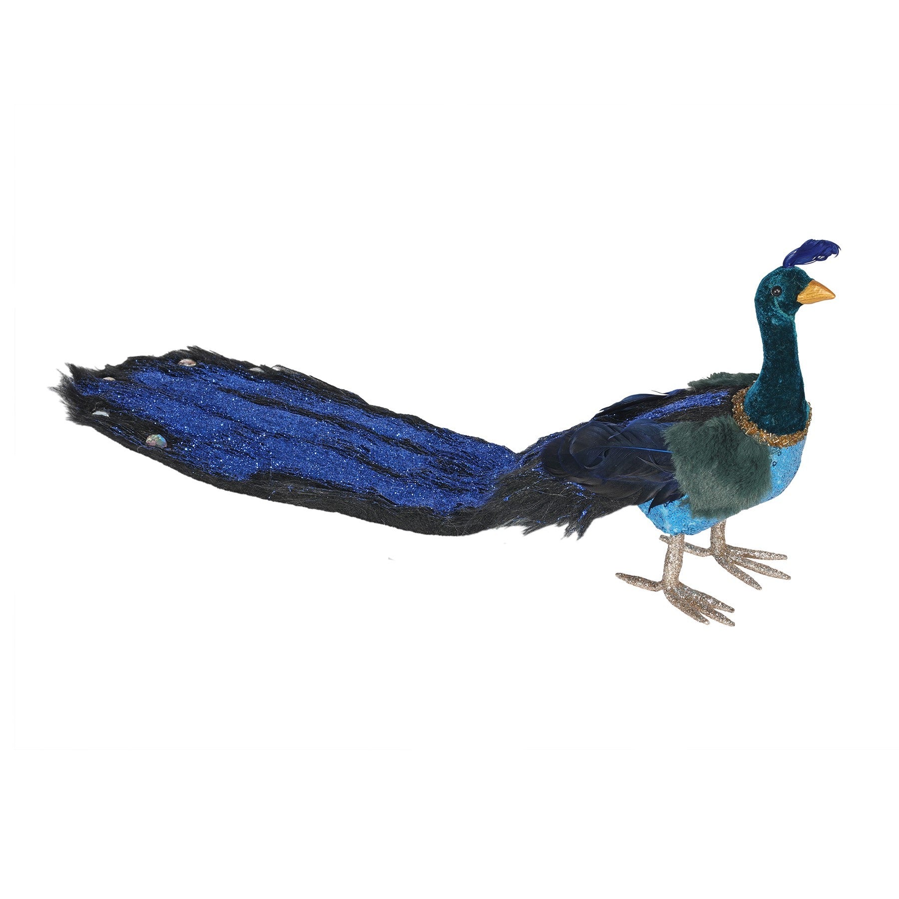 View Blue Long Tail Peacock with Faux Fur 66cm information